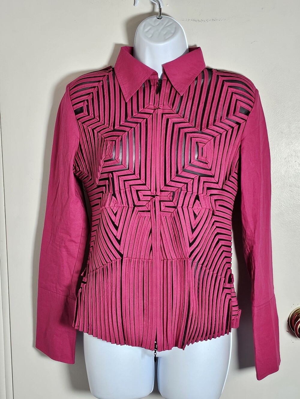 NWT Osstinee Y2K Art Wear Geometric Avant Garde Zip Jacket Fuchsia Pink Sz 6